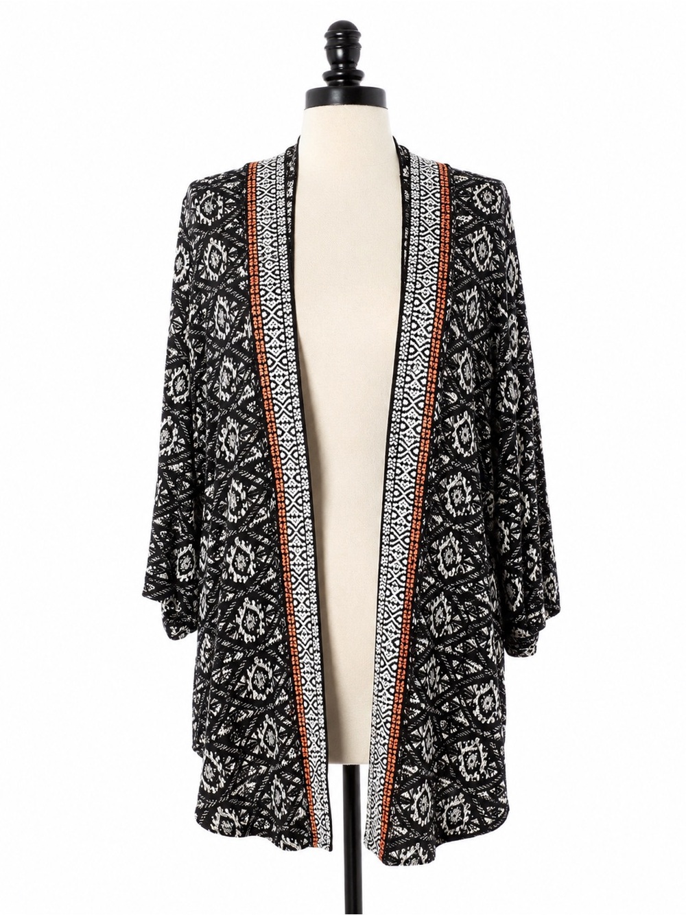 Garage Boho Tribal Open Front Cardigan Black White‎ Orange Aztec Duster western